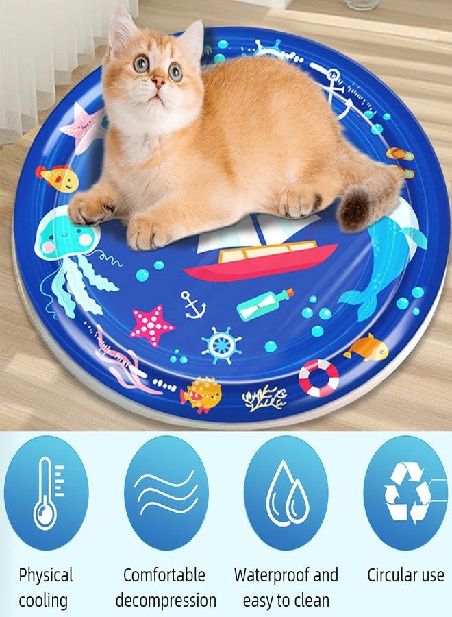 Qpets Polyvinyl Chloride Inflatable Pet Cooling Water Pad, 25.6" Thicken PVC Cartoon Mat for Dogs & Cats, Summer Self-Cooling Relief Bed with Water Fill, Manual Air Pump Included, Blue - Image 4